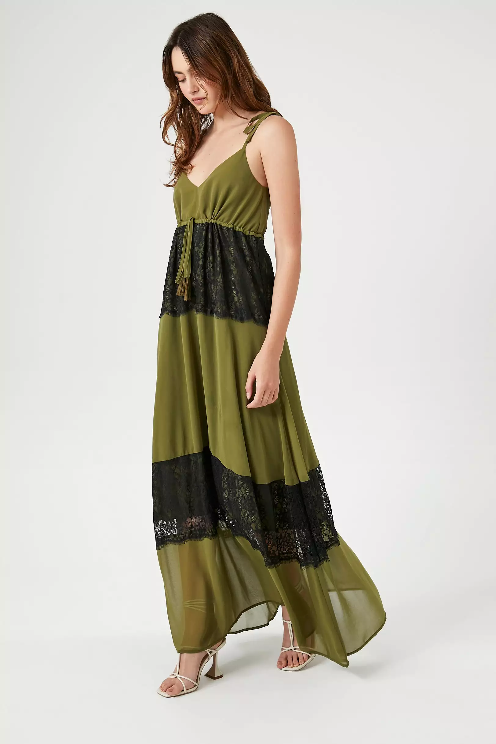 Chiffon Maxi Dress with Lace Trim