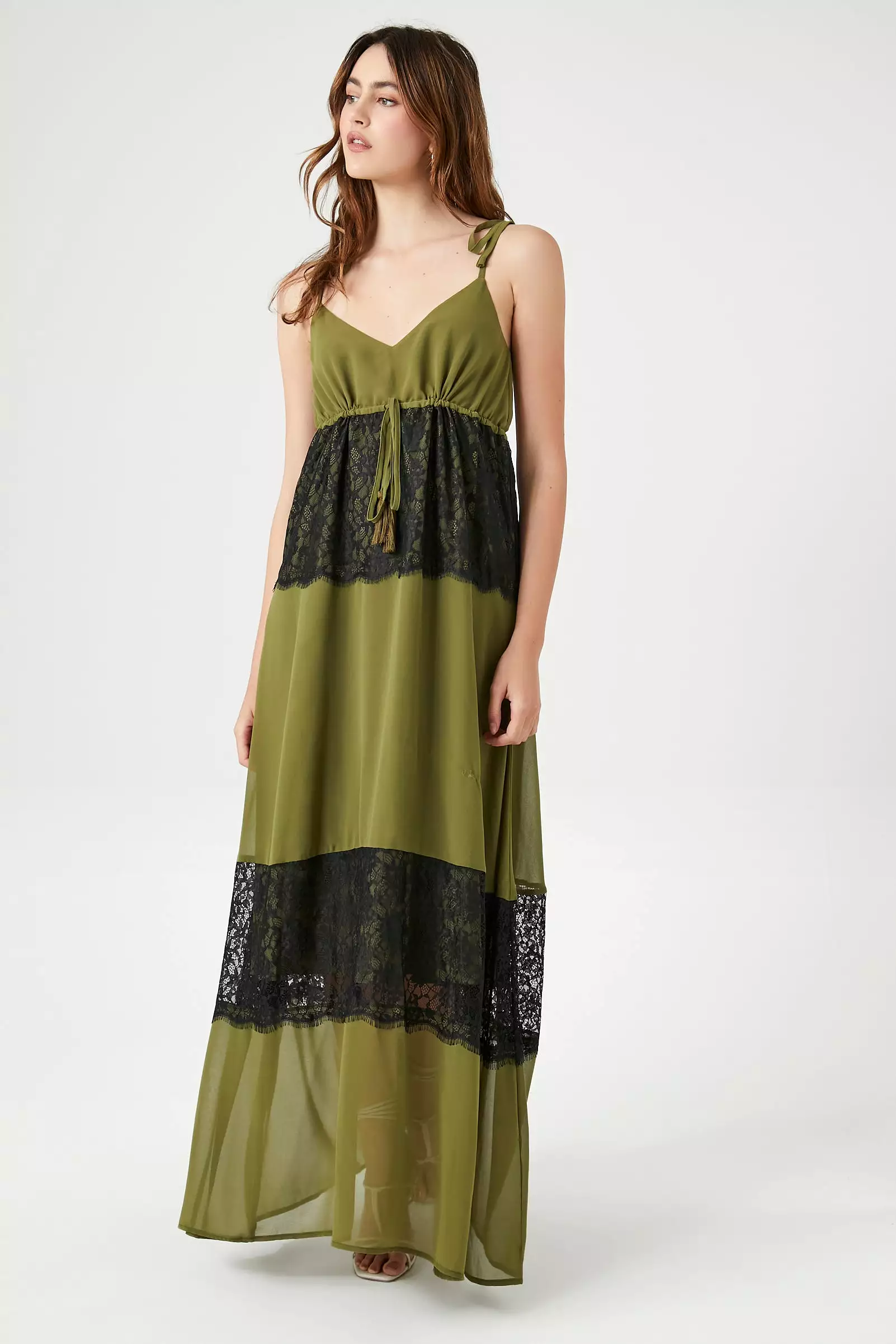 Chiffon Maxi Dress with Lace Trim