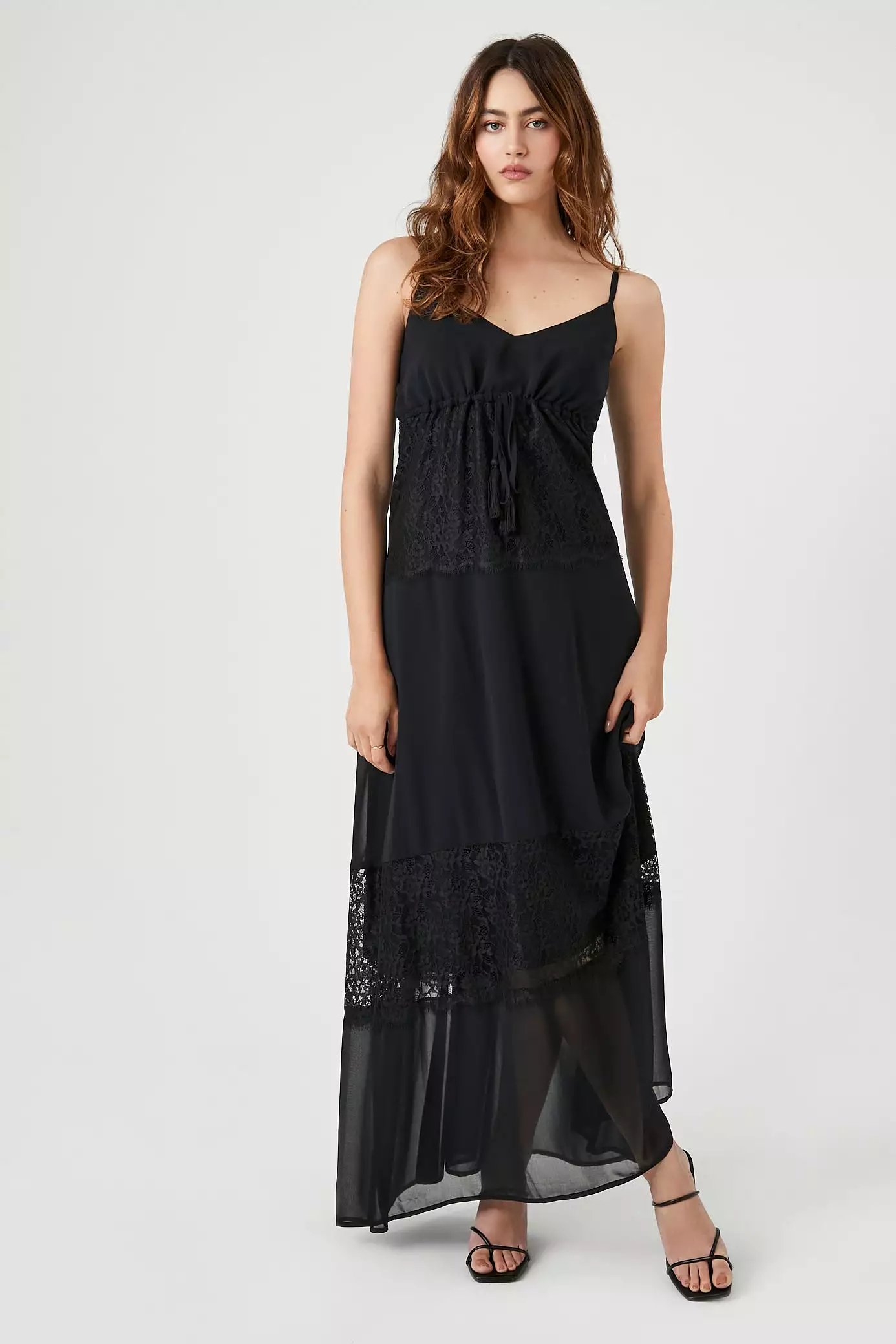 Chiffon Maxi Dress with Lace Trim