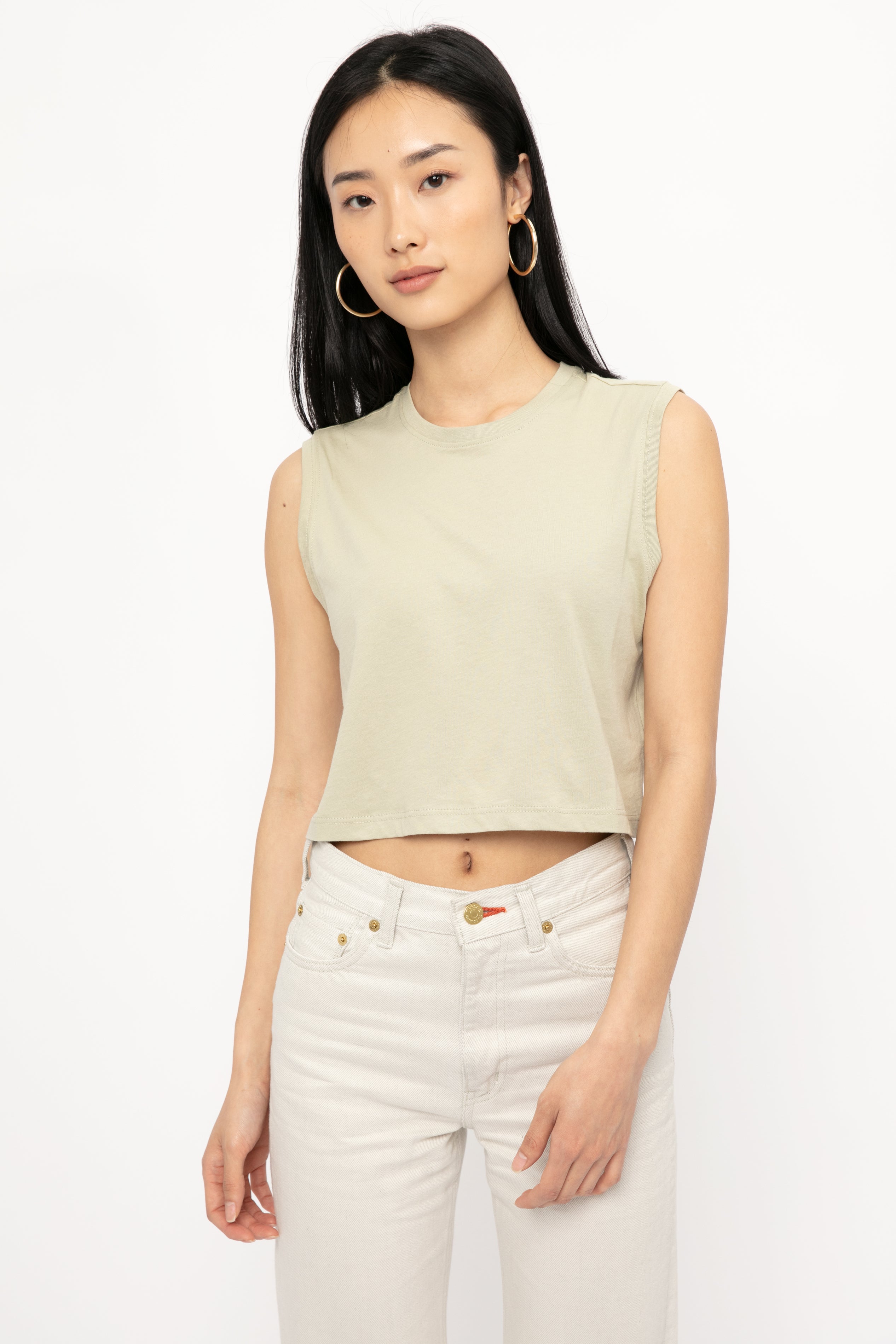 Classic Cropped Boy Tee, Faded Moss