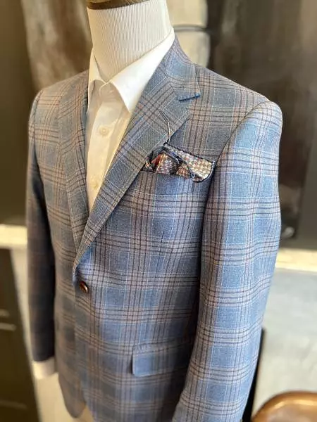 COPPLEY HEATHER BLUE and BLUSH PLAID Sport Coat - Best Price and Available Now.