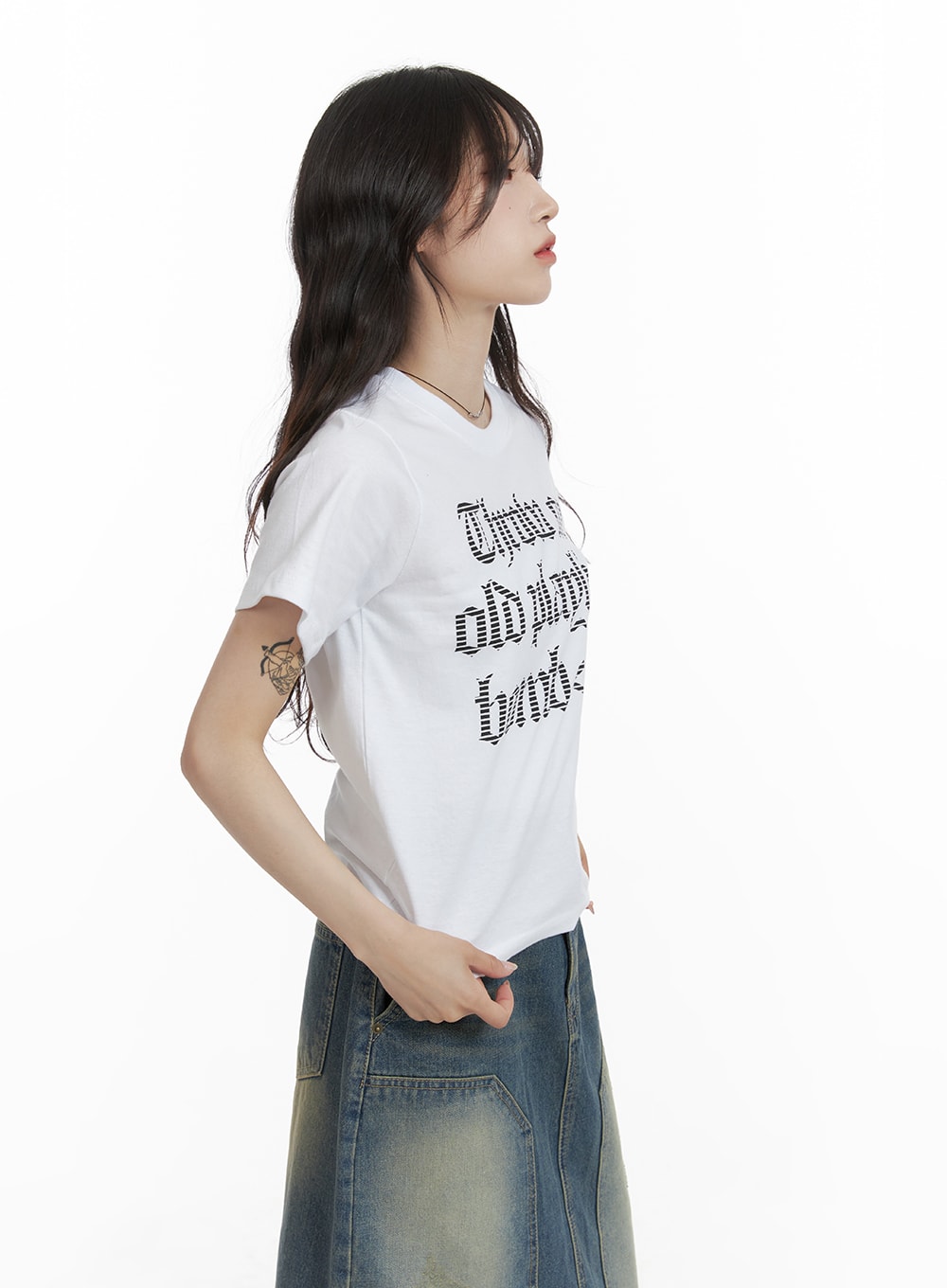 Cotton Crop T-Shirt with Lettering in CA408