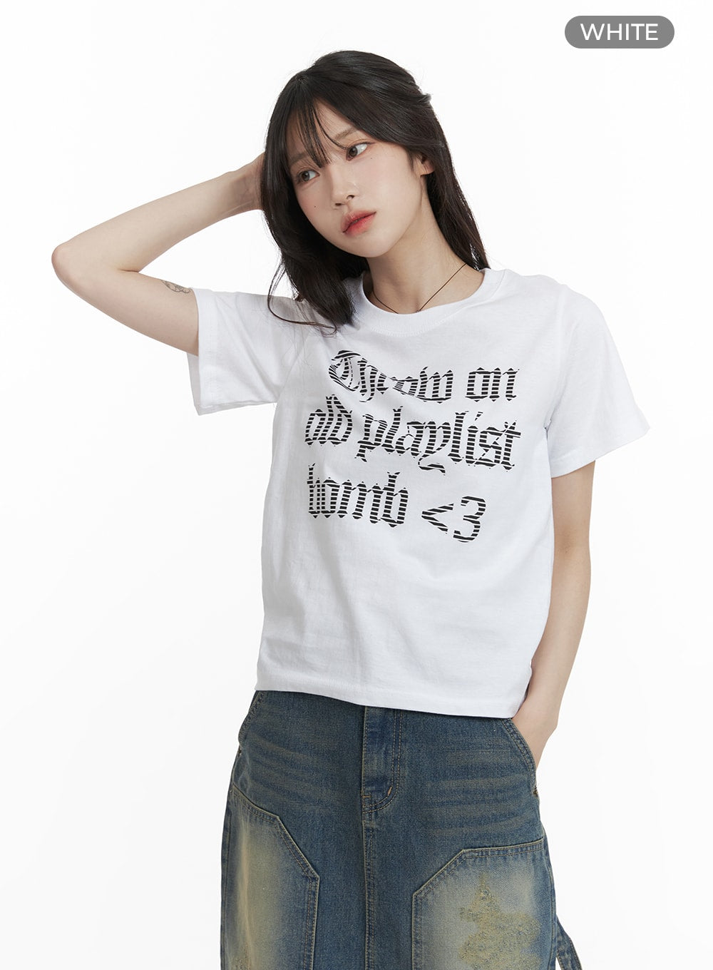 Cotton Crop T-Shirt with Lettering in CA408