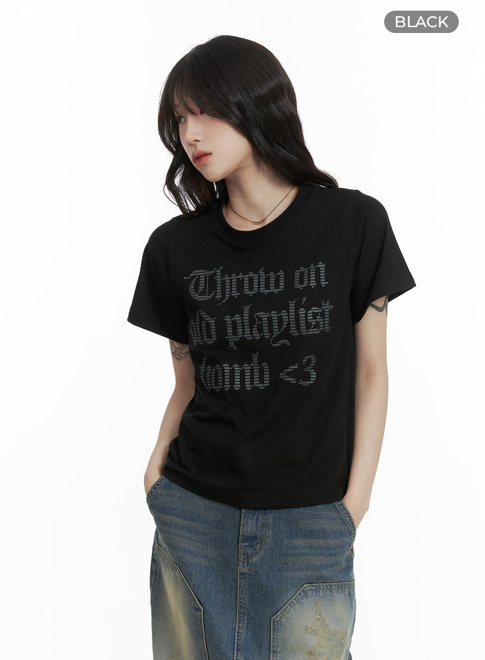 Cotton Crop T-Shirt with Lettering in CA408