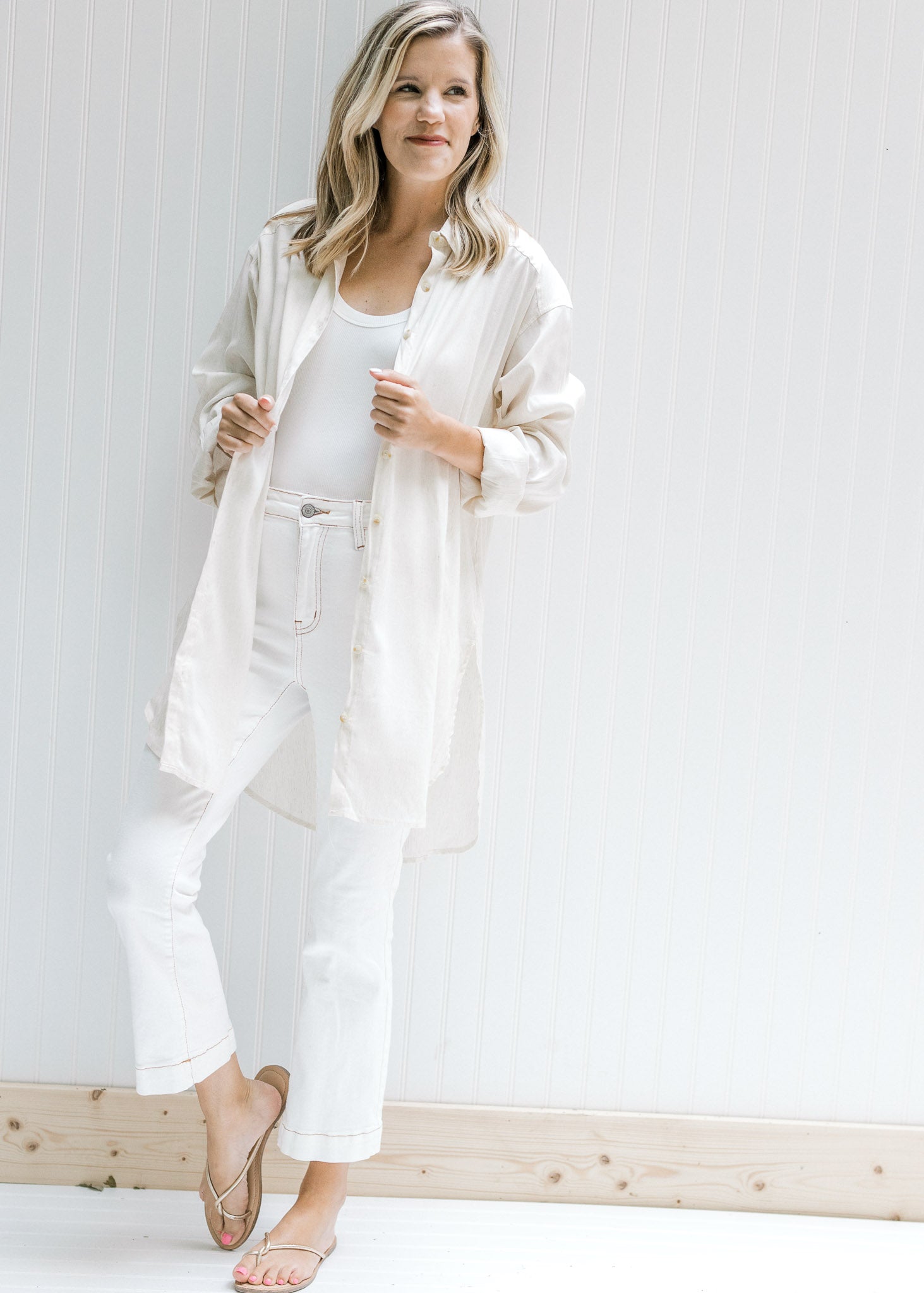 Cream Oversized Button Down Shirt