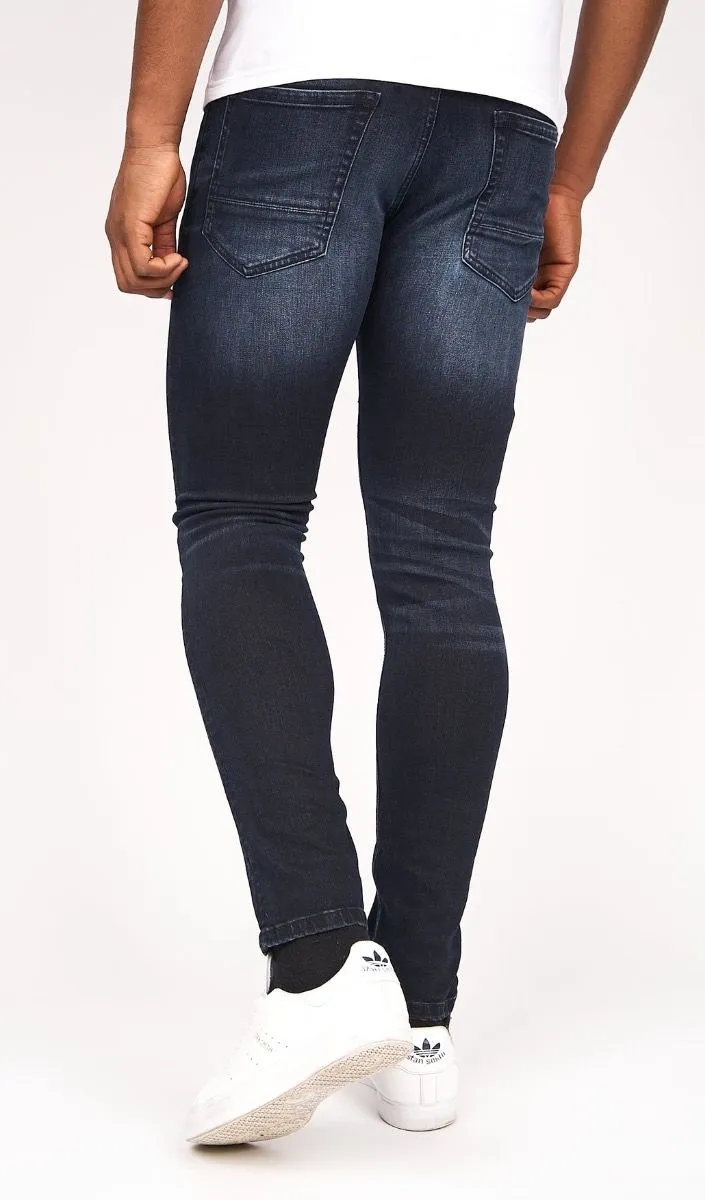 Barbeck Slim Denim Jeans in Blue Black Crosshatch Fabric