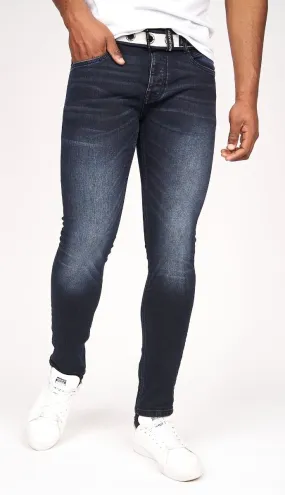 Barbeck Slim Denim Jeans in Blue Black Crosshatch Fabric