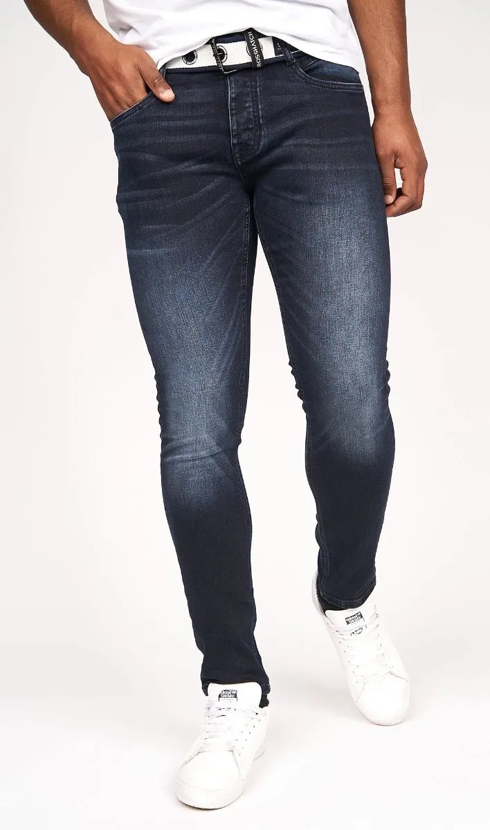 Barbeck Slim Denim Jeans in Blue Black Crosshatch Fabric