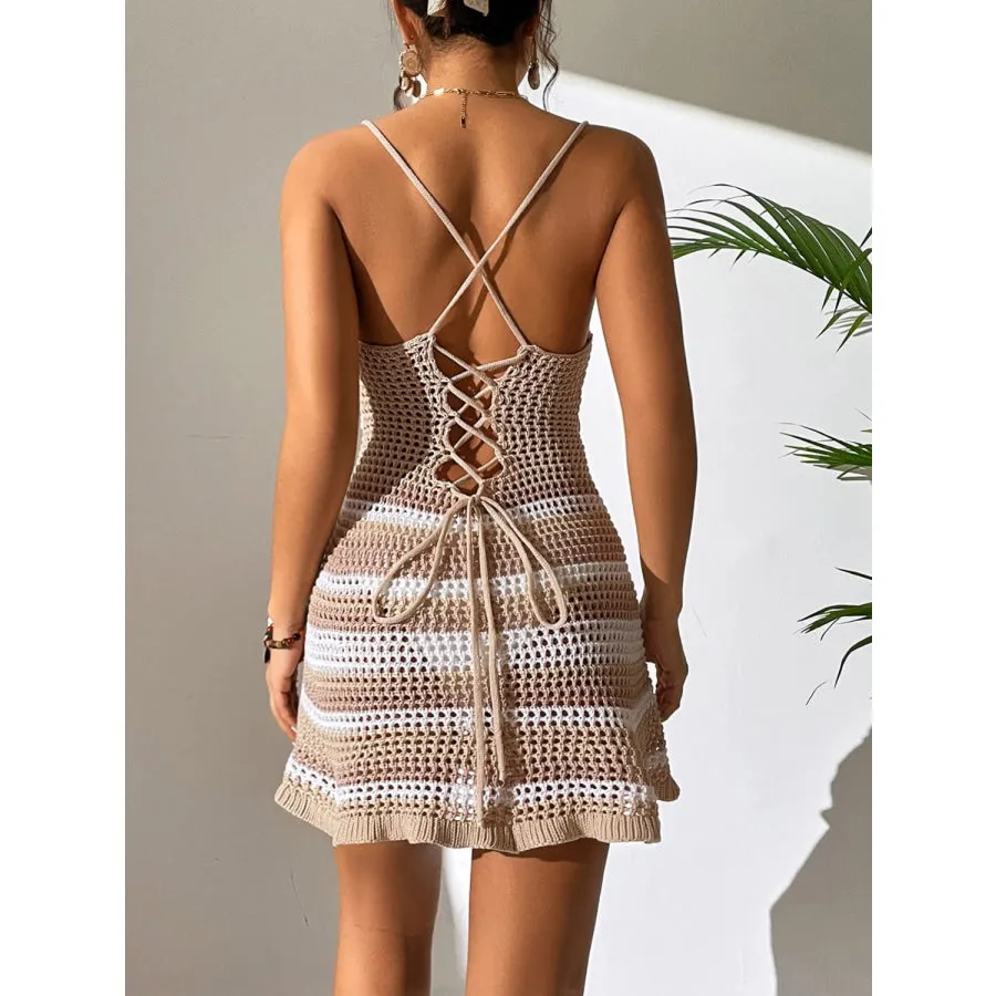 Cover Up Dress Cutout Striped Spaghetti Strap