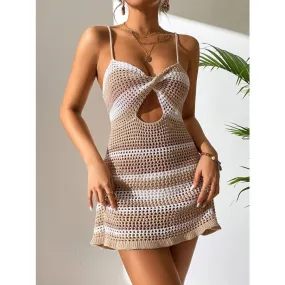 Cover Up Dress Cutout Striped Spaghetti Strap