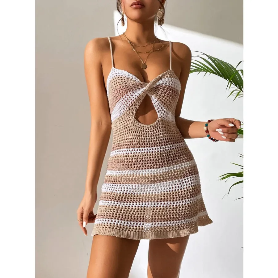 Cover Up Dress Cutout Striped Spaghetti Strap