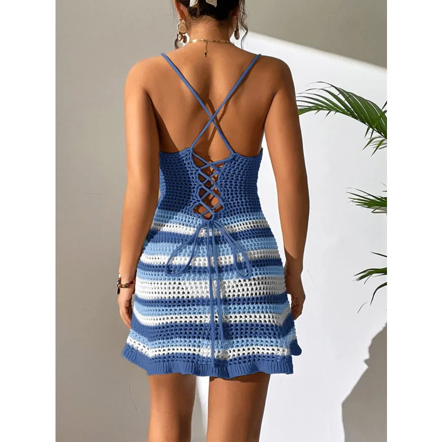 Cover Up Dress Cutout Striped Spaghetti Strap