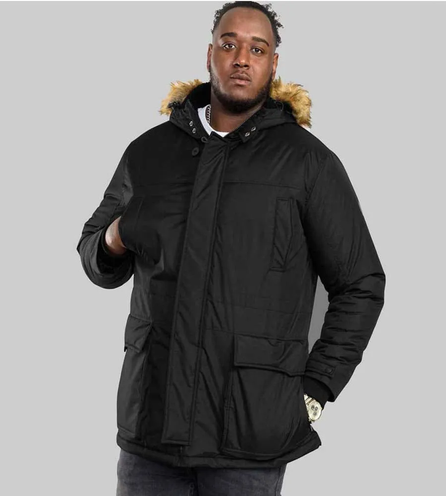 D555 Large Men's Black Parka Style Jacket With Optional Fur Trim (LOVETT BLACK)