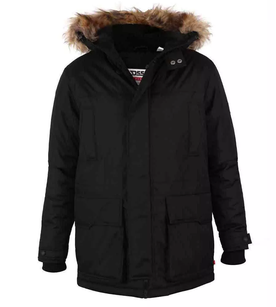 D555 Large Men's Black Parka Style Jacket With Optional Fur Trim (LOVETT BLACK)