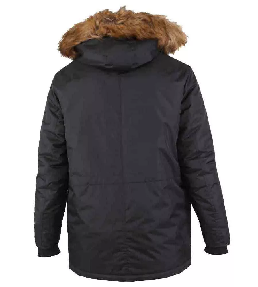 D555 Large Men's Black Parka Style Jacket With Optional Fur Trim (LOVETT BLACK)