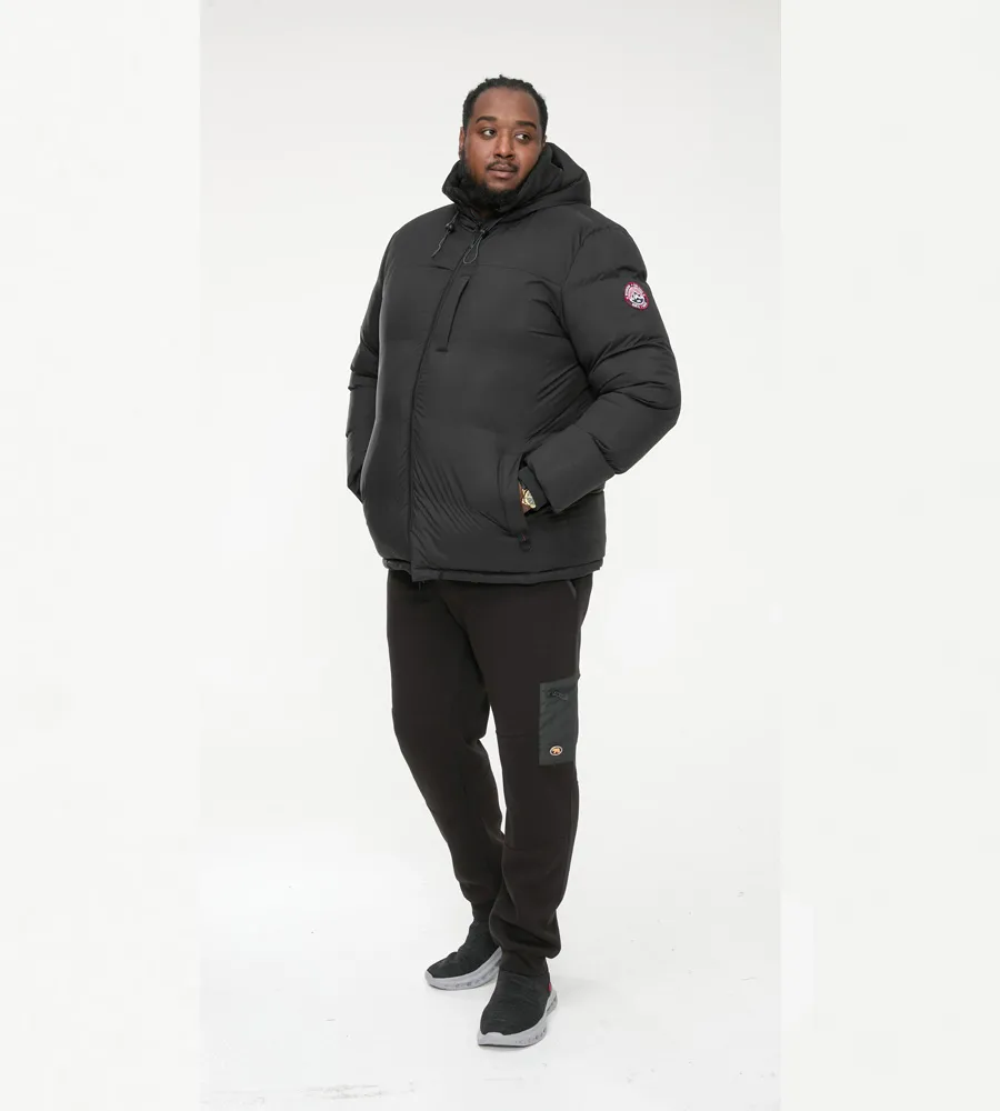 D555 Big Mens Quilted Puffer Jacket with Half Micro Fleece Lining and Hood (DOMENIC)