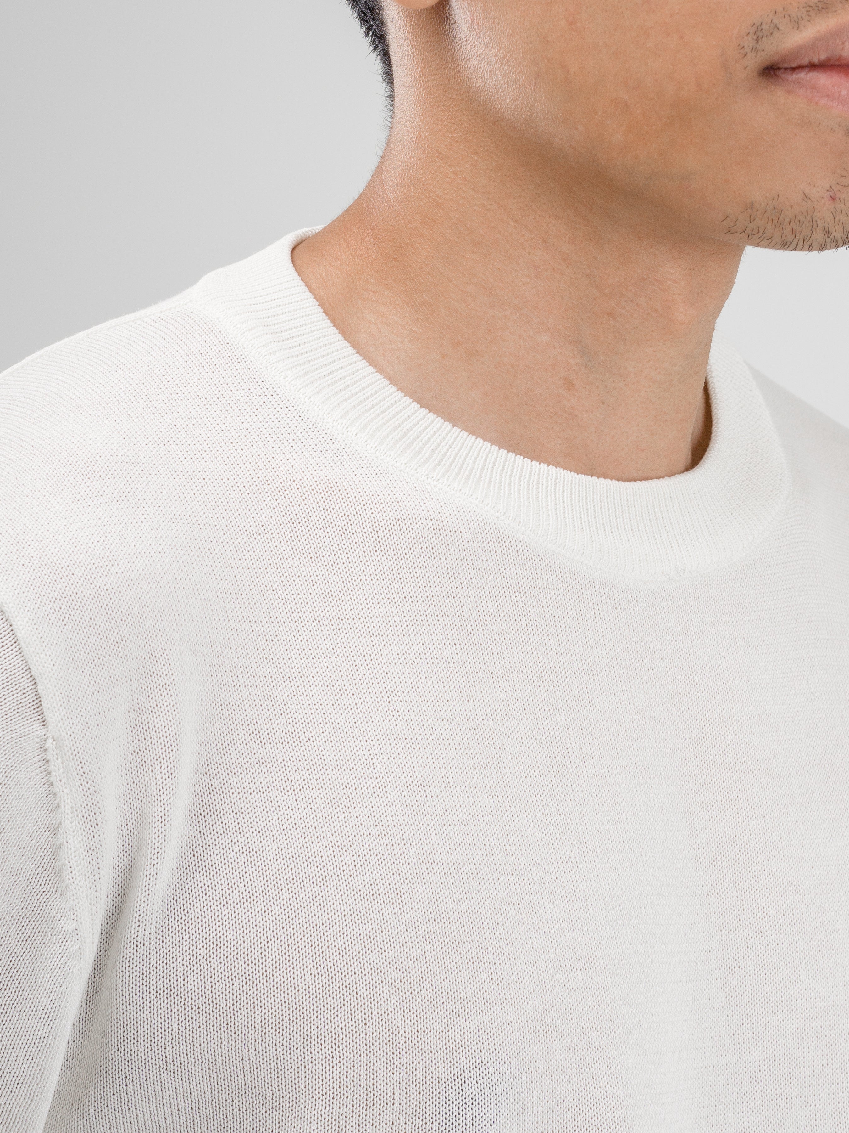 Dany White Round Neck Knit Tee.