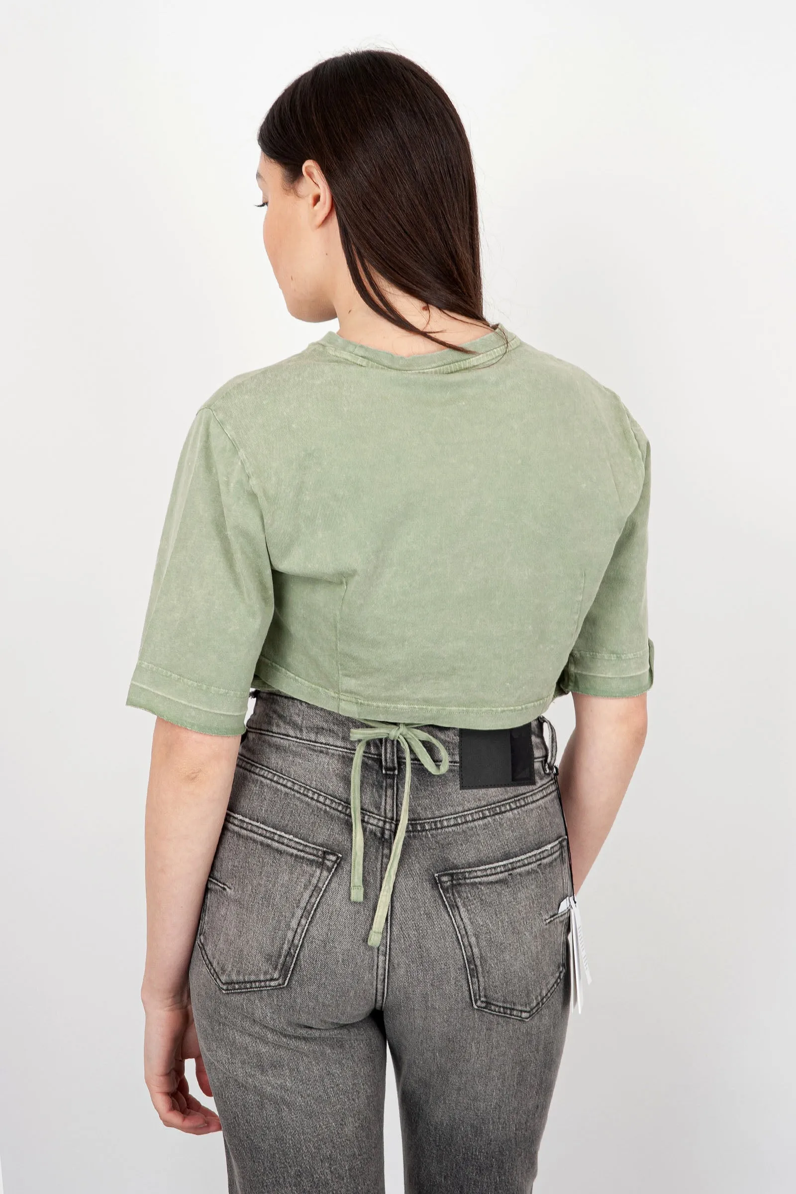 Department Five Military Green Cotton Lax Crop T-Shirt