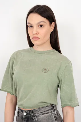 Department Five Military Green Cotton Lax Crop T-Shirt