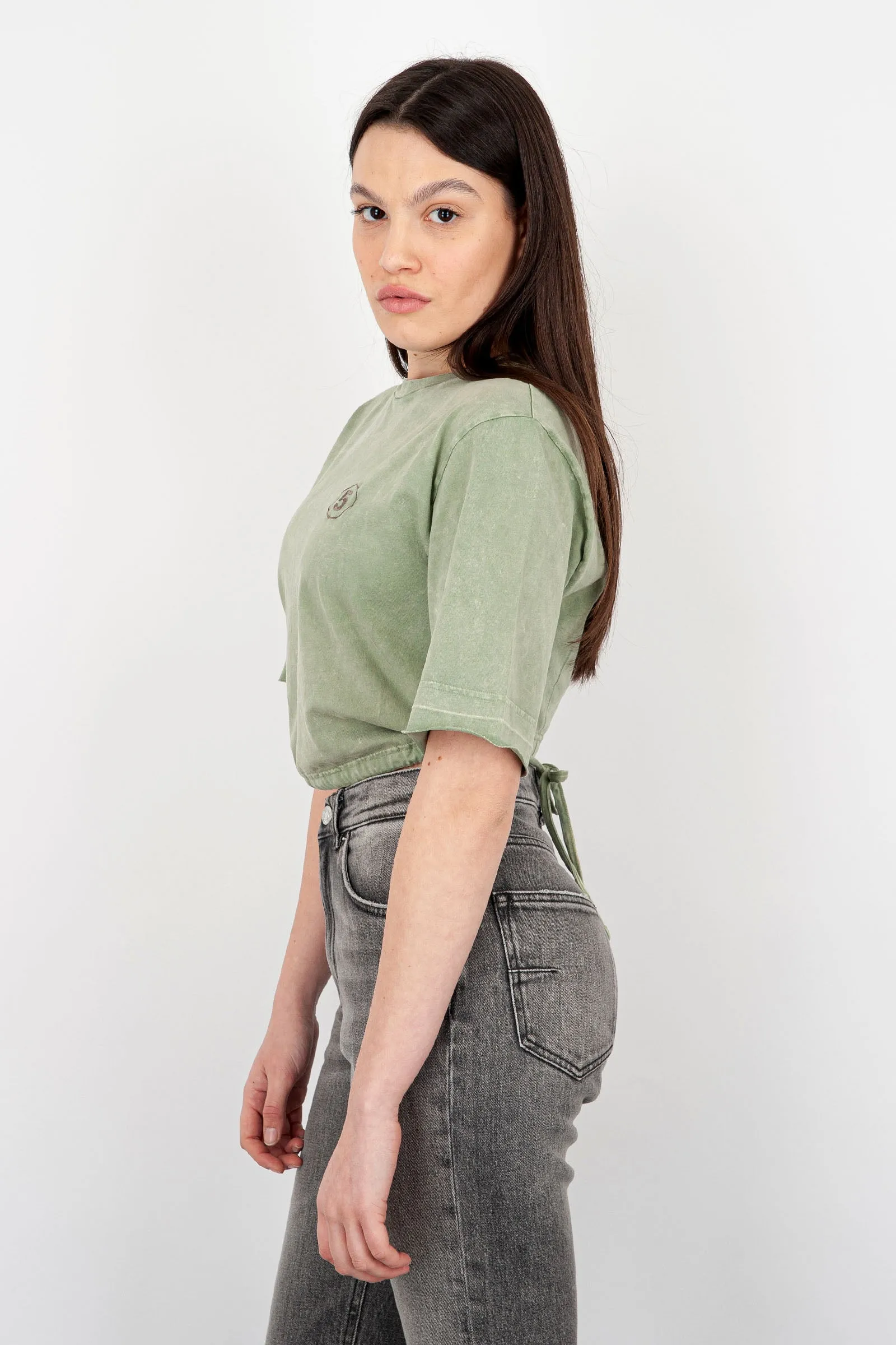 Department Five Military Green Cotton Lax Crop T-Shirt