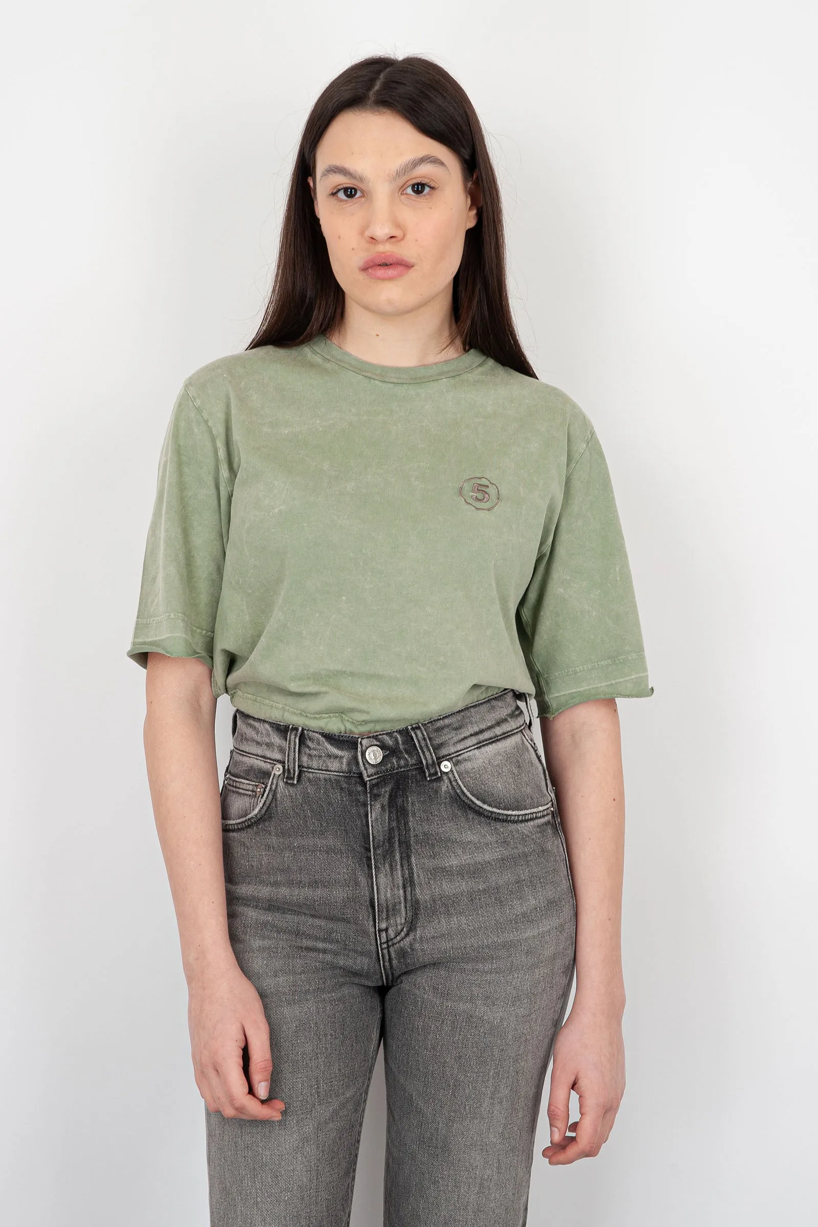 Department Five Military Green Cotton Lax Crop T-Shirt