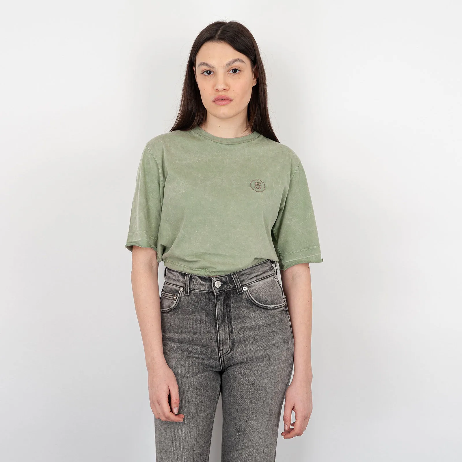 Department Five Military Green Cotton Lax Crop T-Shirt