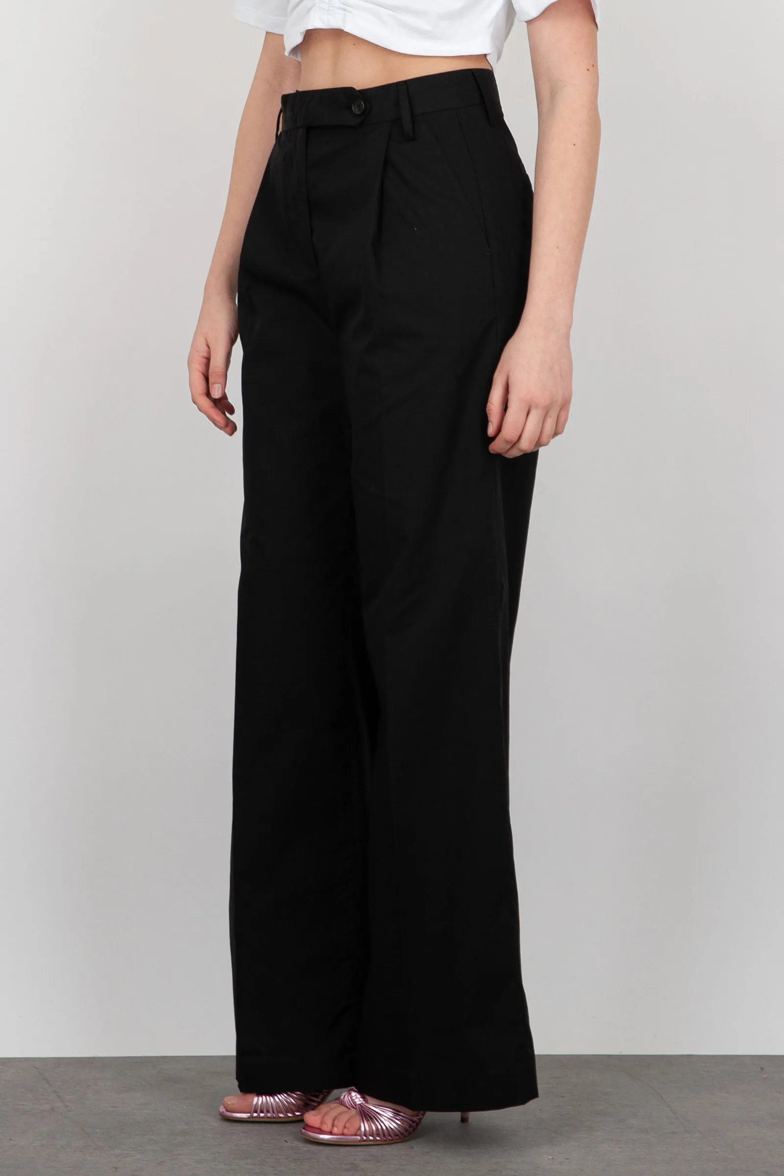 Department Five Wide Fit Fairmont Cotton Black Trousers