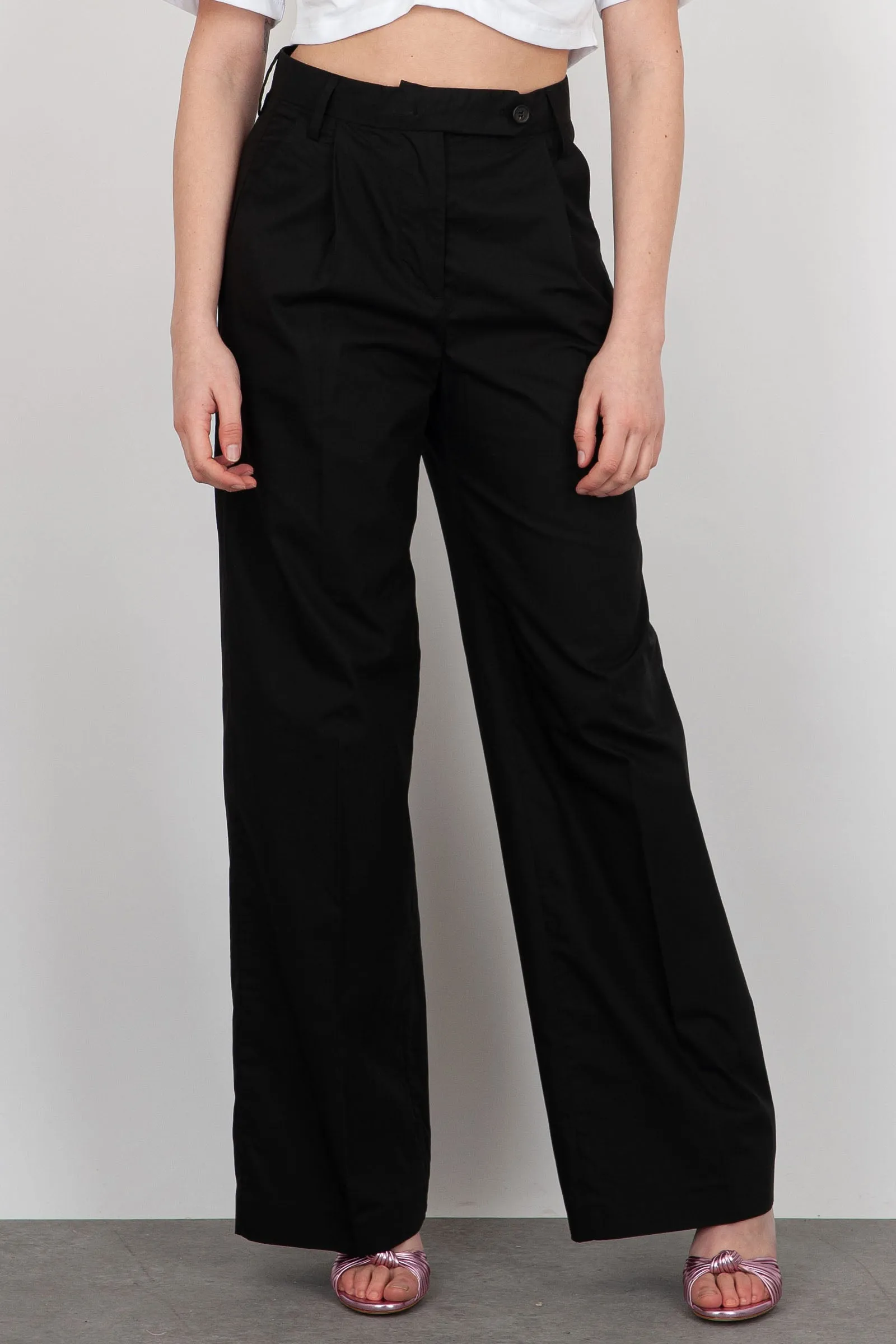 Department Five Wide Fit Fairmont Cotton Black Trousers