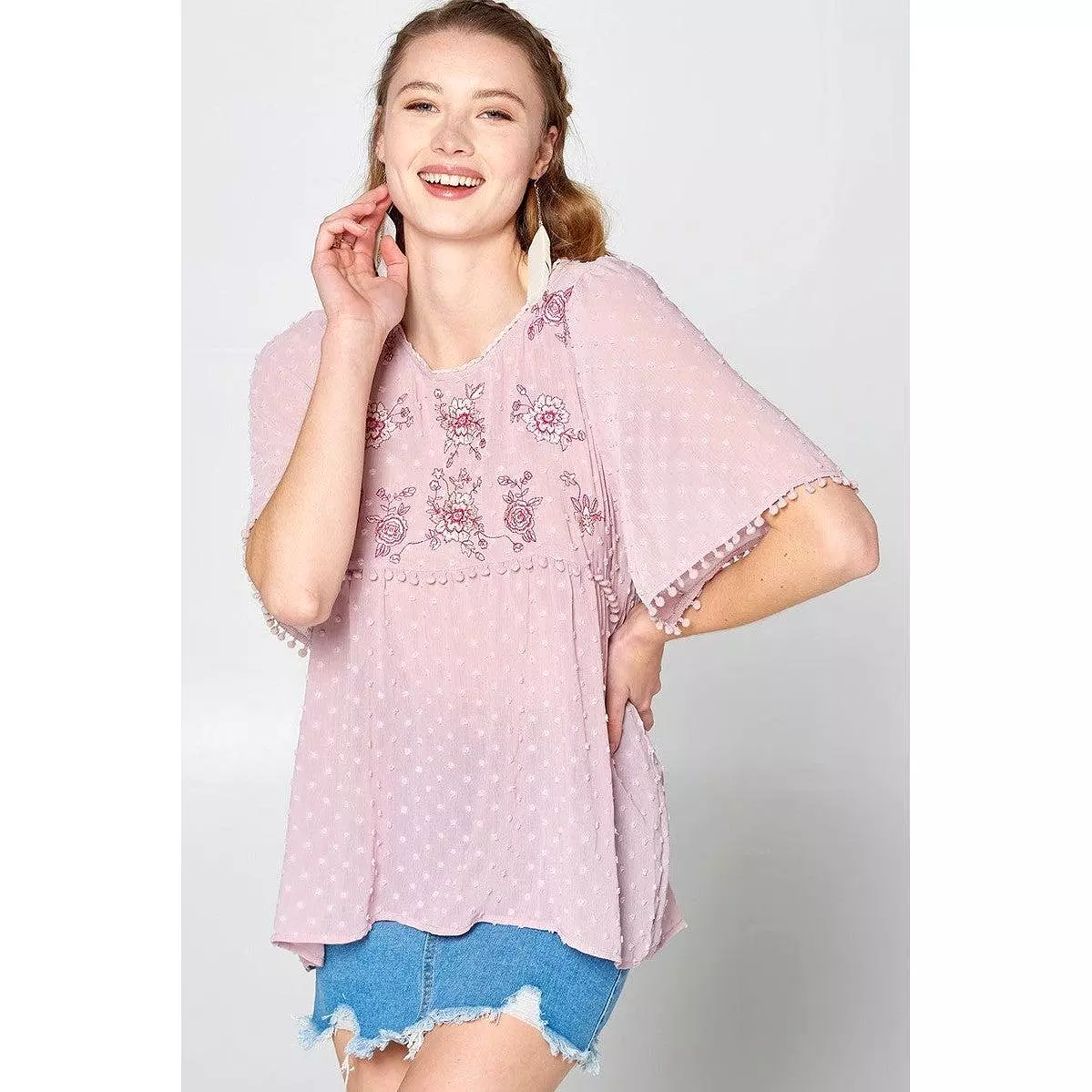 Detailed Lace Trim Bubble Chiffon Blouse