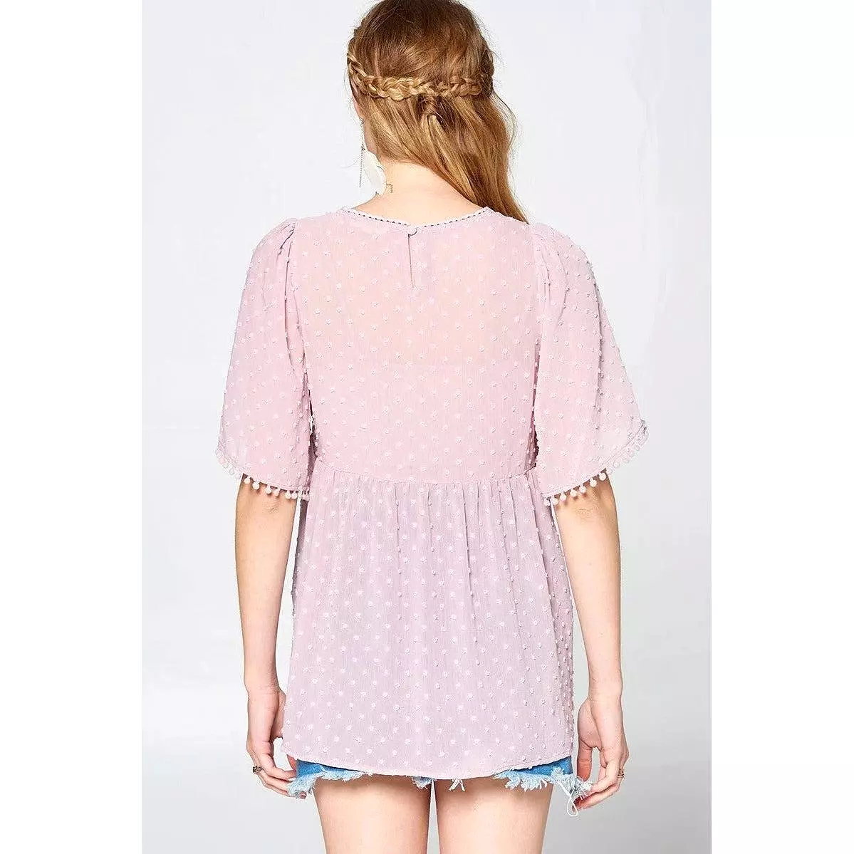 Detailed Lace Trim Bubble Chiffon Blouse