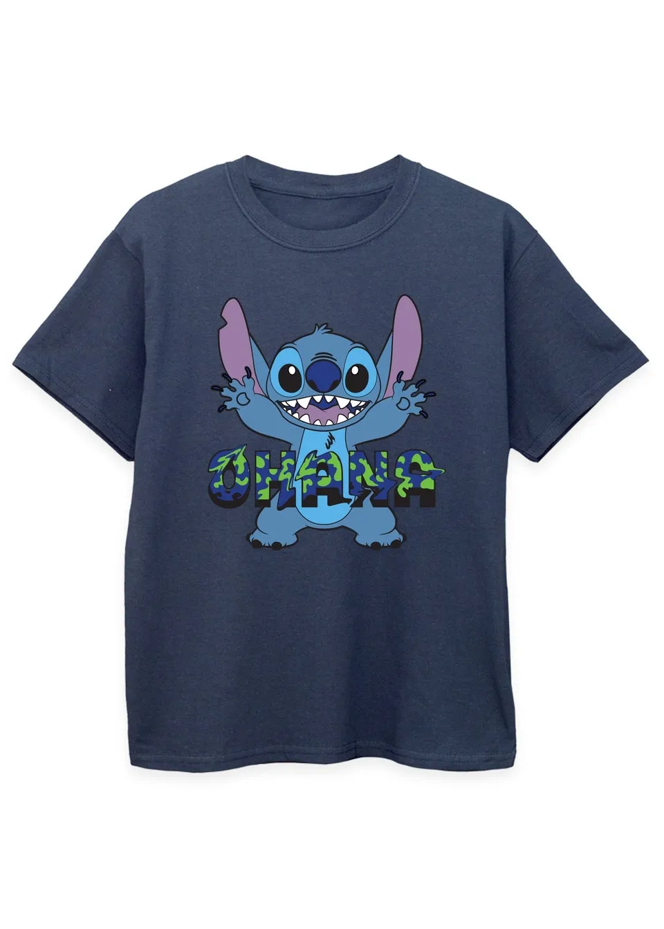 Disney Kids Navy Lilo & Stitch Ohana Blue Glitch Printed T-Shirt 3-13 yrs