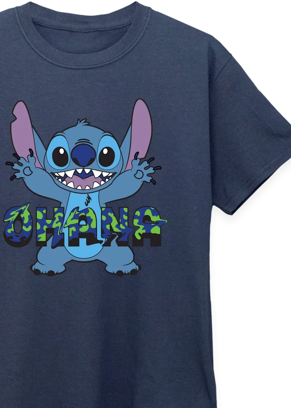 Disney Kids Navy Lilo & Stitch Ohana Blue Glitch Printed T-Shirt 3-13 yrs