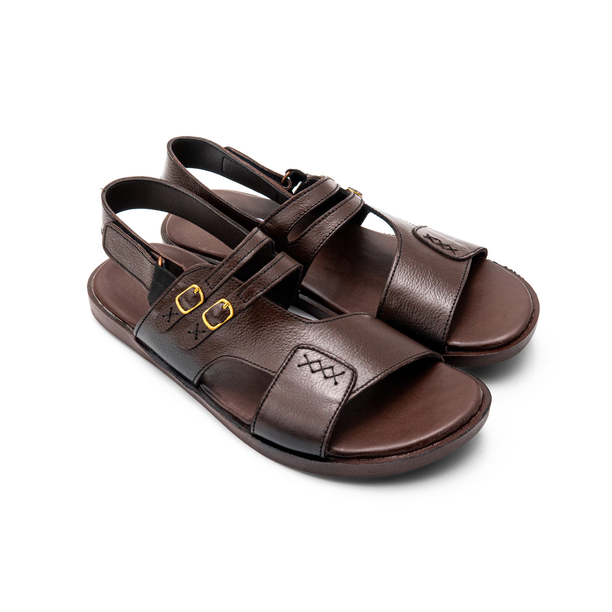 Double Buckle Brown Sandals for Women