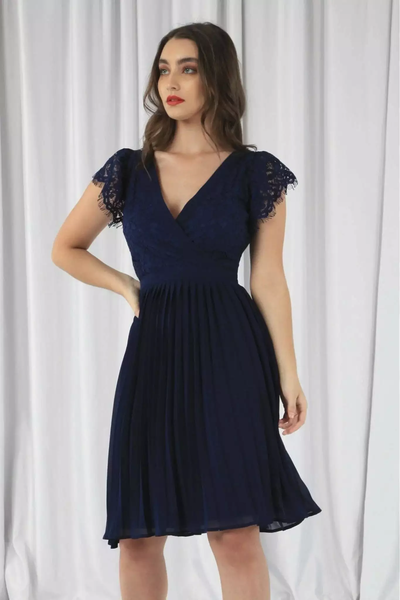 Double Wrap Lace Chiffon Dress