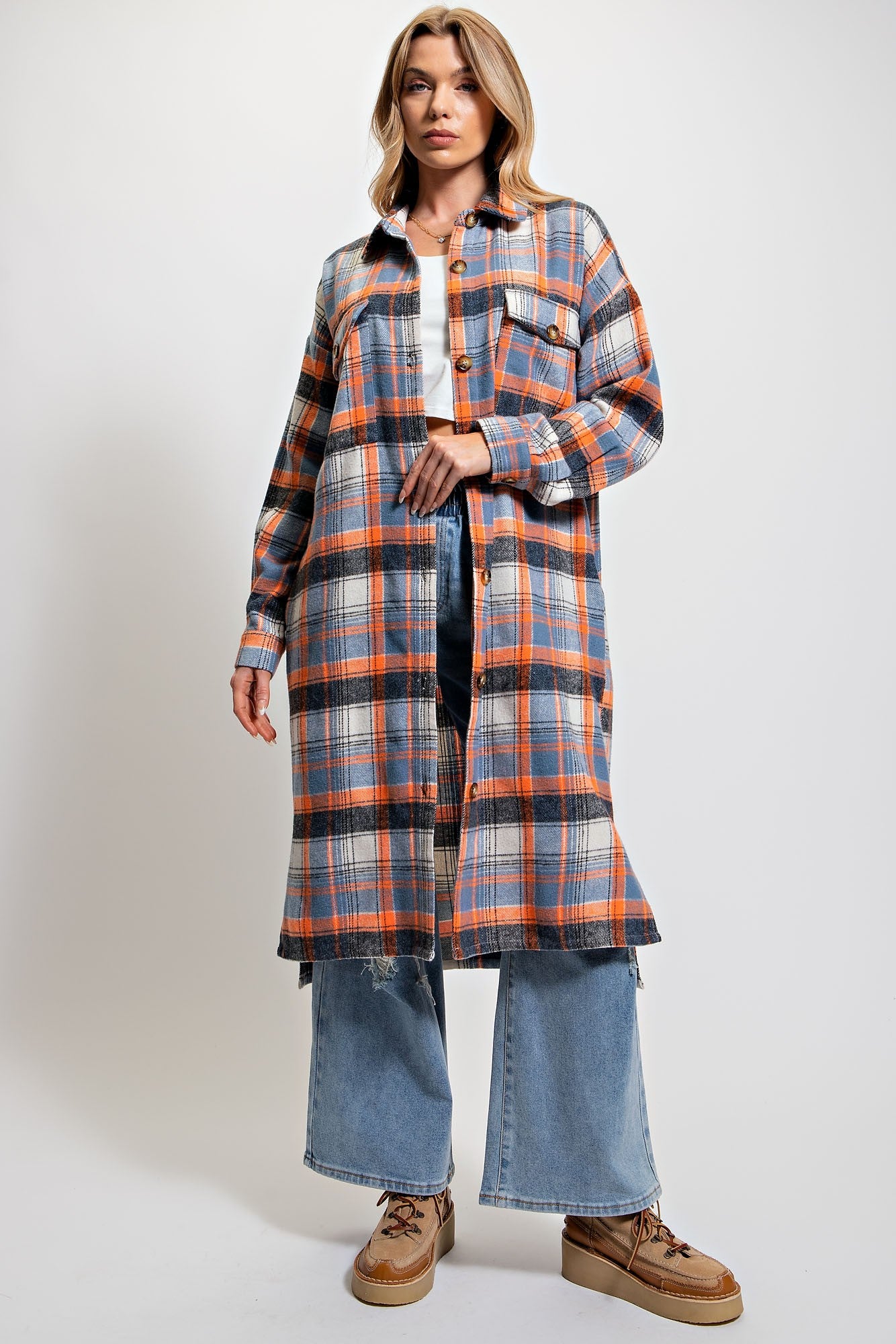 Easel Plaid Buttoned Jacket Coat