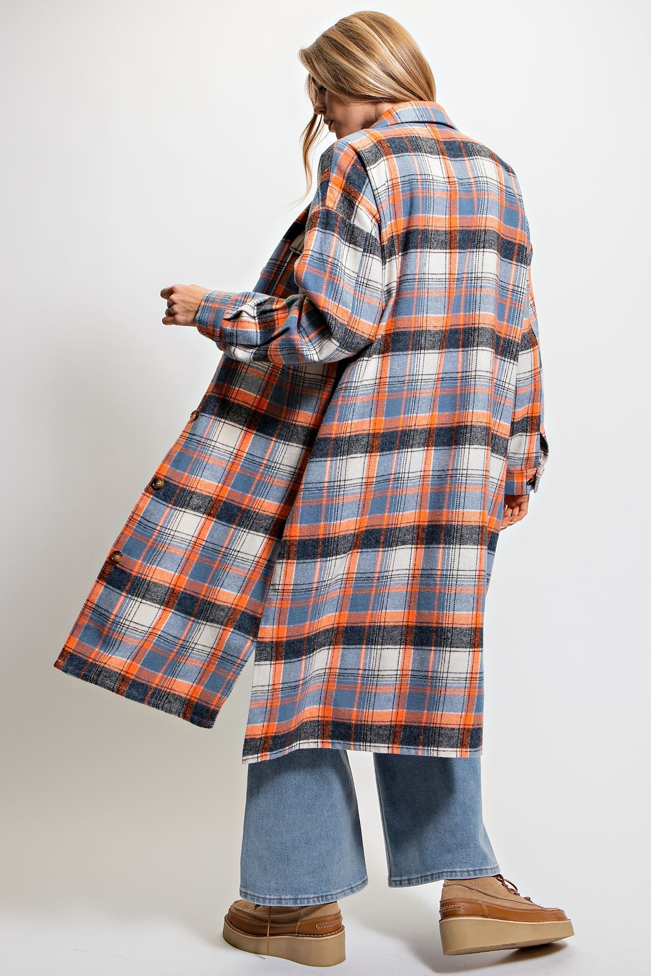 Easel Plaid Buttoned Jacket Coat