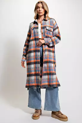 Easel Plaid Buttoned Jacket Coat