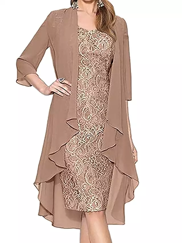 Elegant Lace Chiffon Midi Dress Set for Women