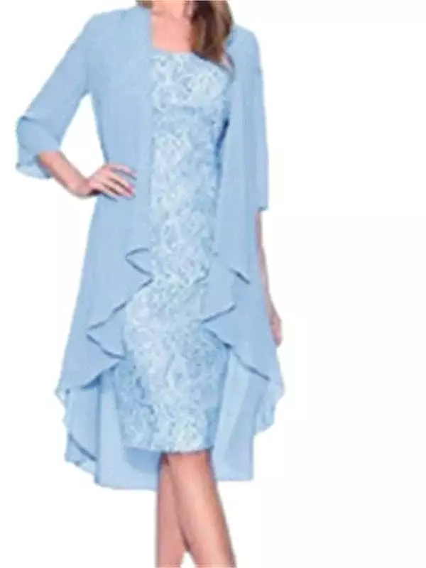 Elegant Lace Chiffon Midi Dress Set for Women