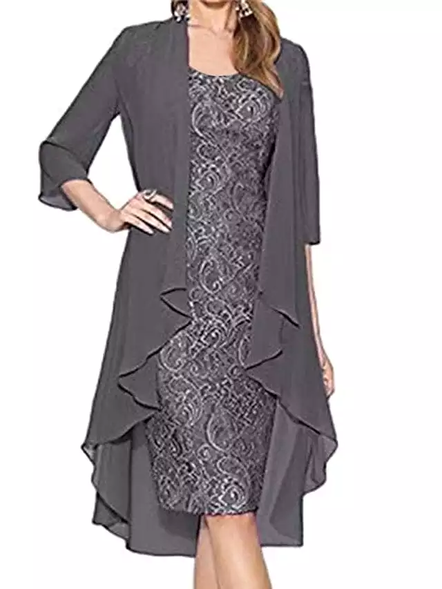 Elegant Lace Chiffon Midi Dress Set for Women