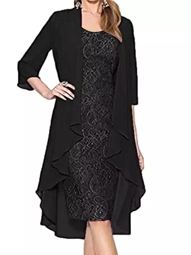 Elegant Lace Chiffon Midi Dress Set for Women