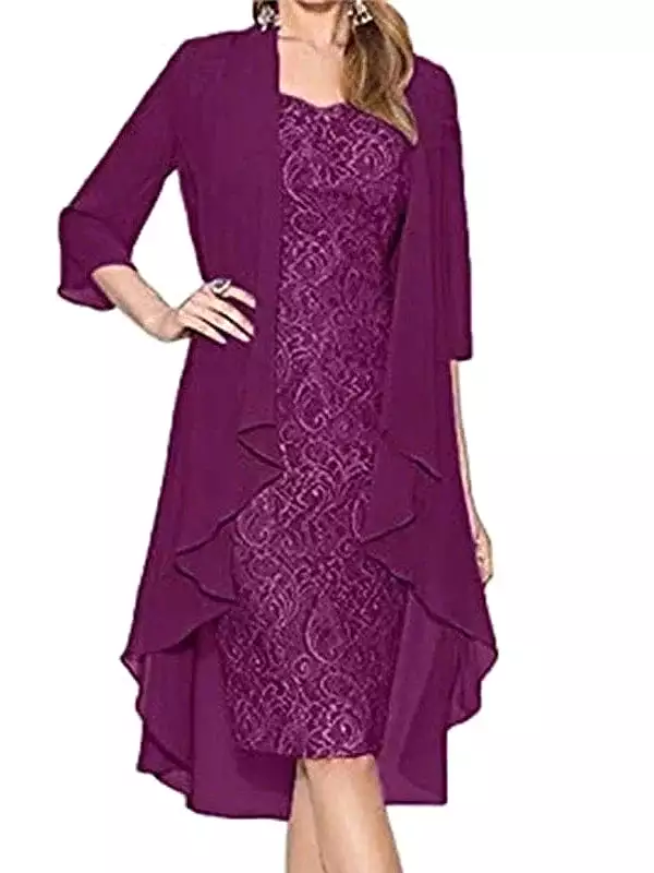 Elegant Lace Chiffon Midi Dress Set for Women