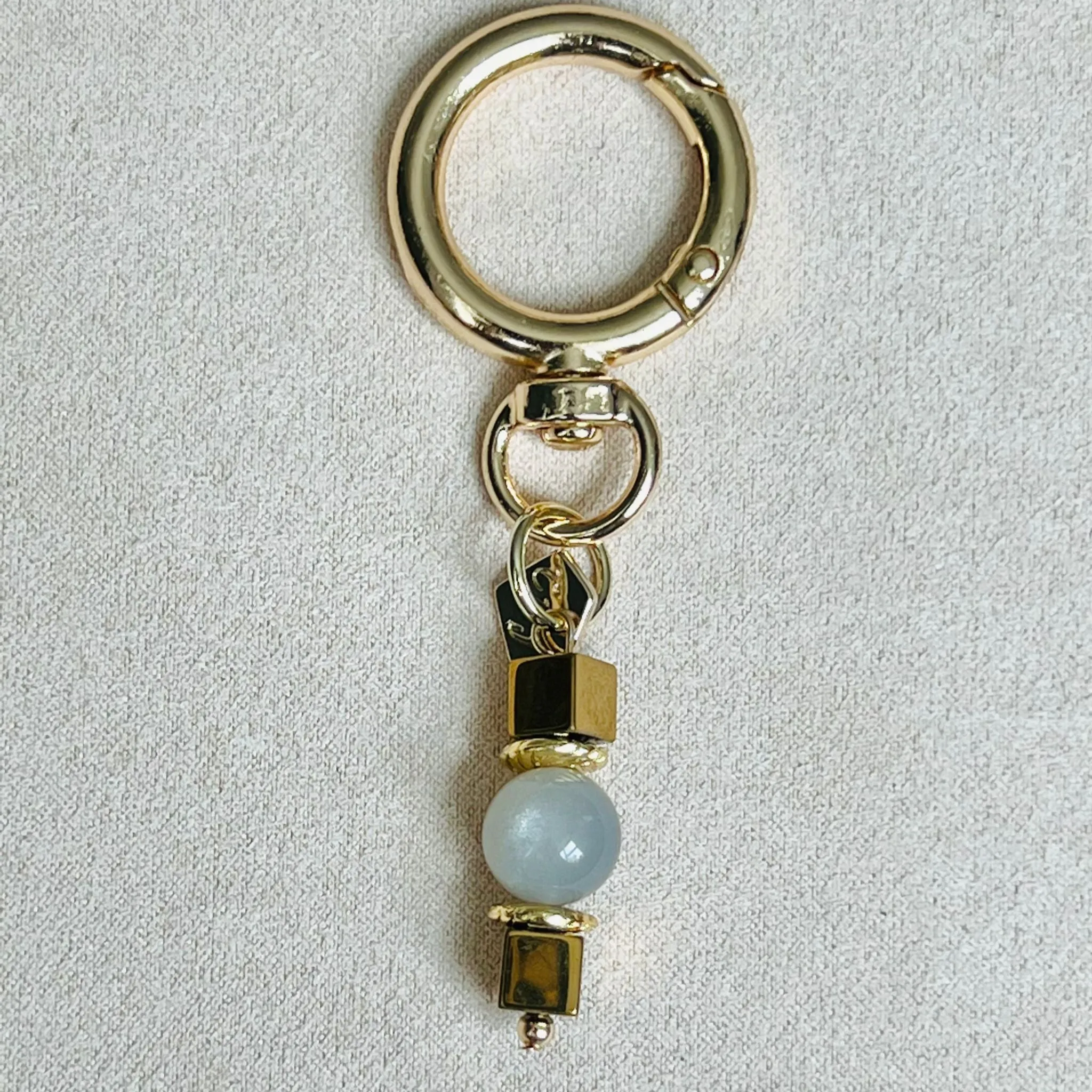 Etoupe Moonstone Bag Charm/Key Ring with Gold Hematite