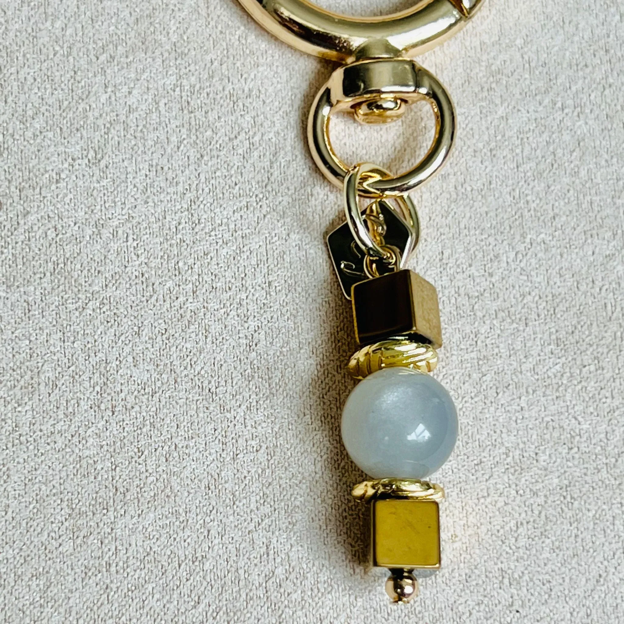 Etoupe Moonstone Bag Charm/Key Ring with Gold Hematite