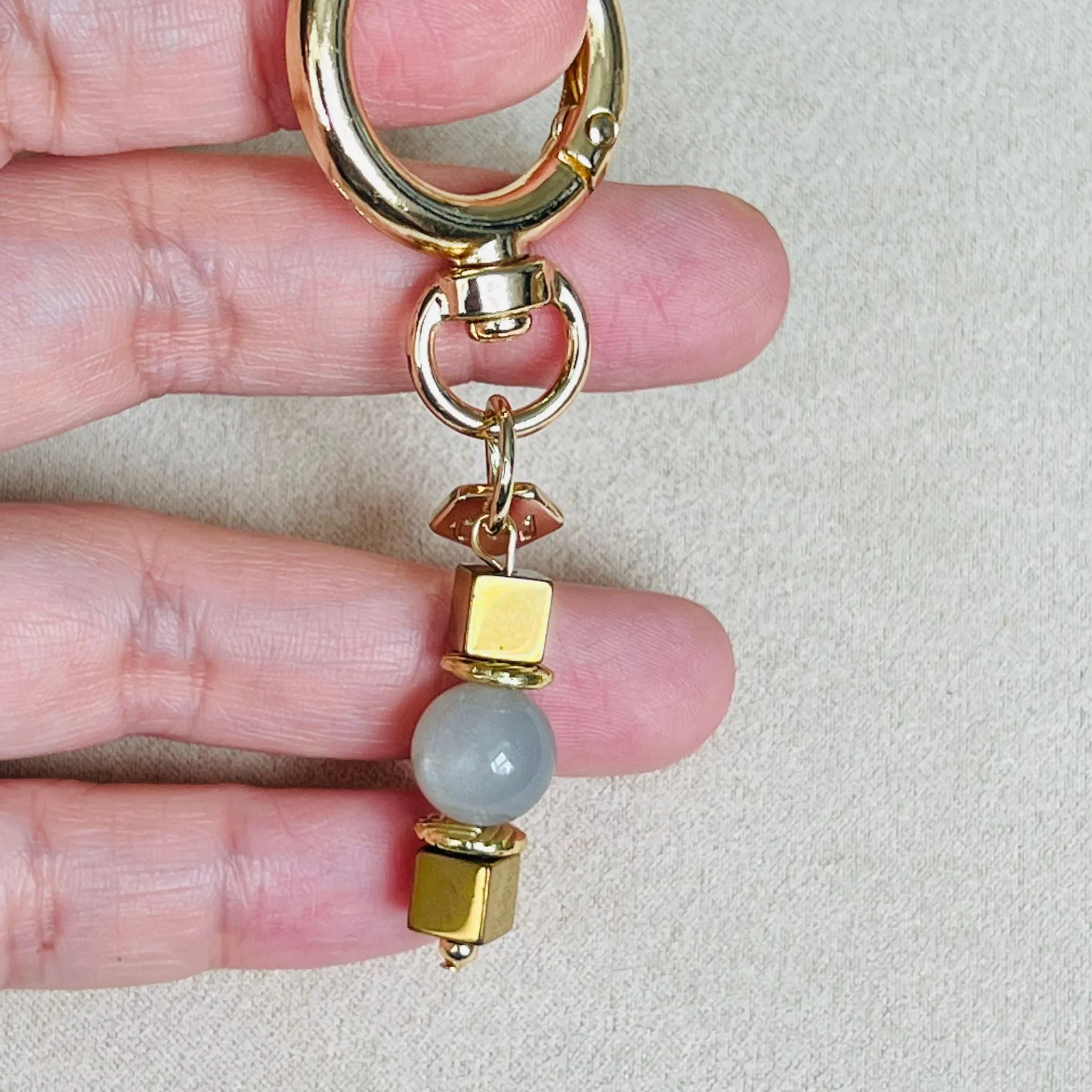 Etoupe Moonstone Bag Charm/Key Ring with Gold Hematite