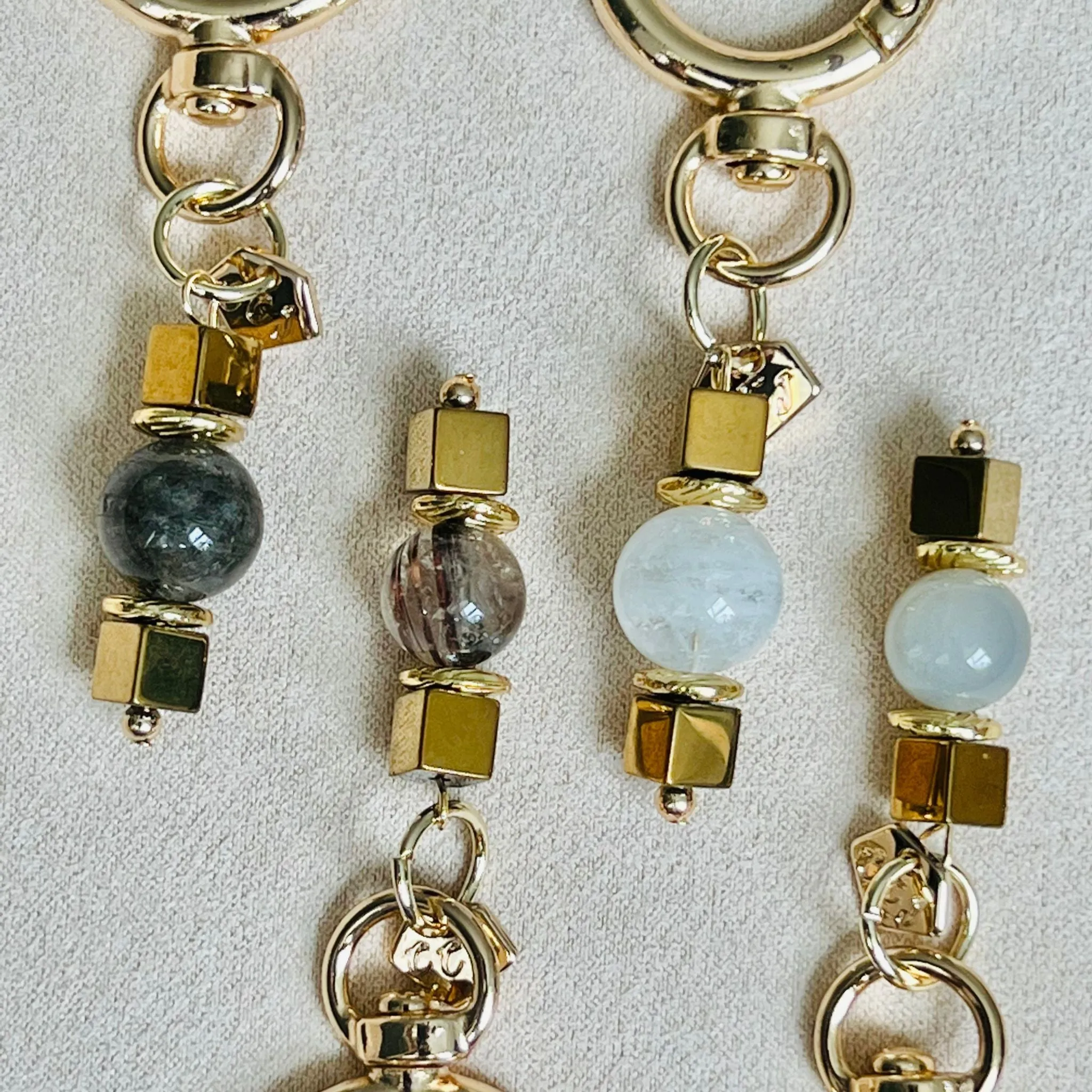 Etoupe Moonstone Bag Charm/Key Ring with Gold Hematite