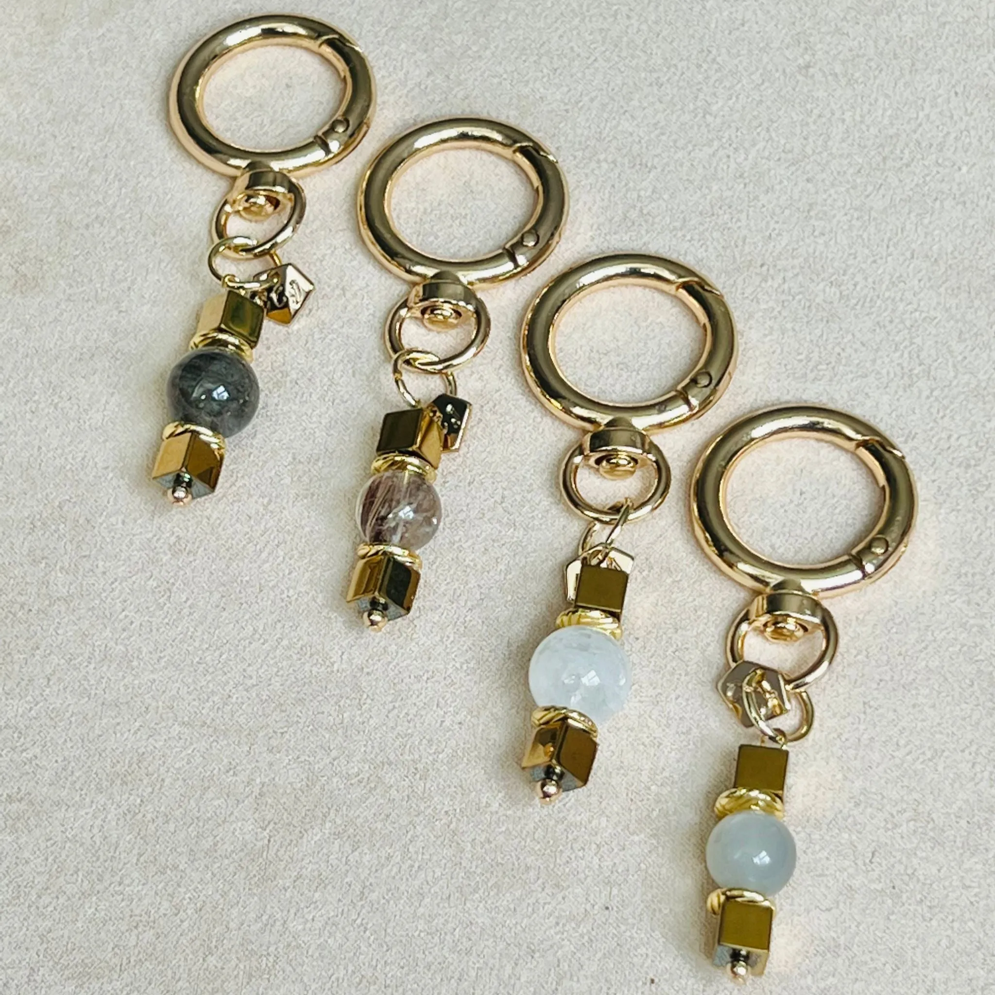 Etoupe Moonstone Bag Charm/Key Ring with Gold Hematite