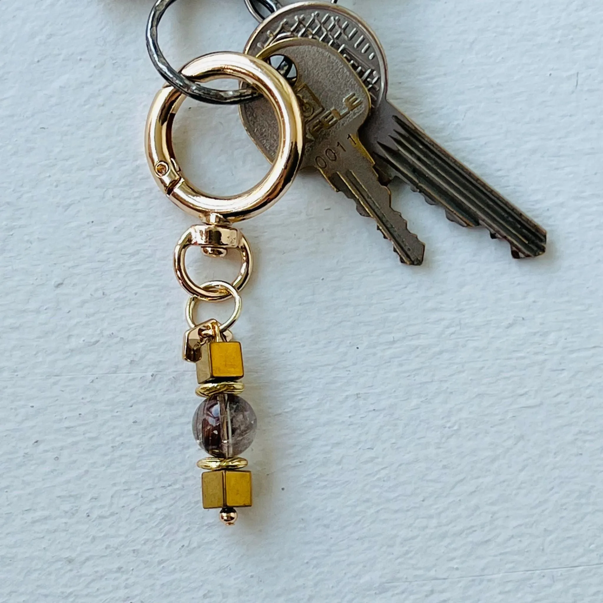 Etoupe Moonstone Bag Charm/Key Ring with Gold Hematite