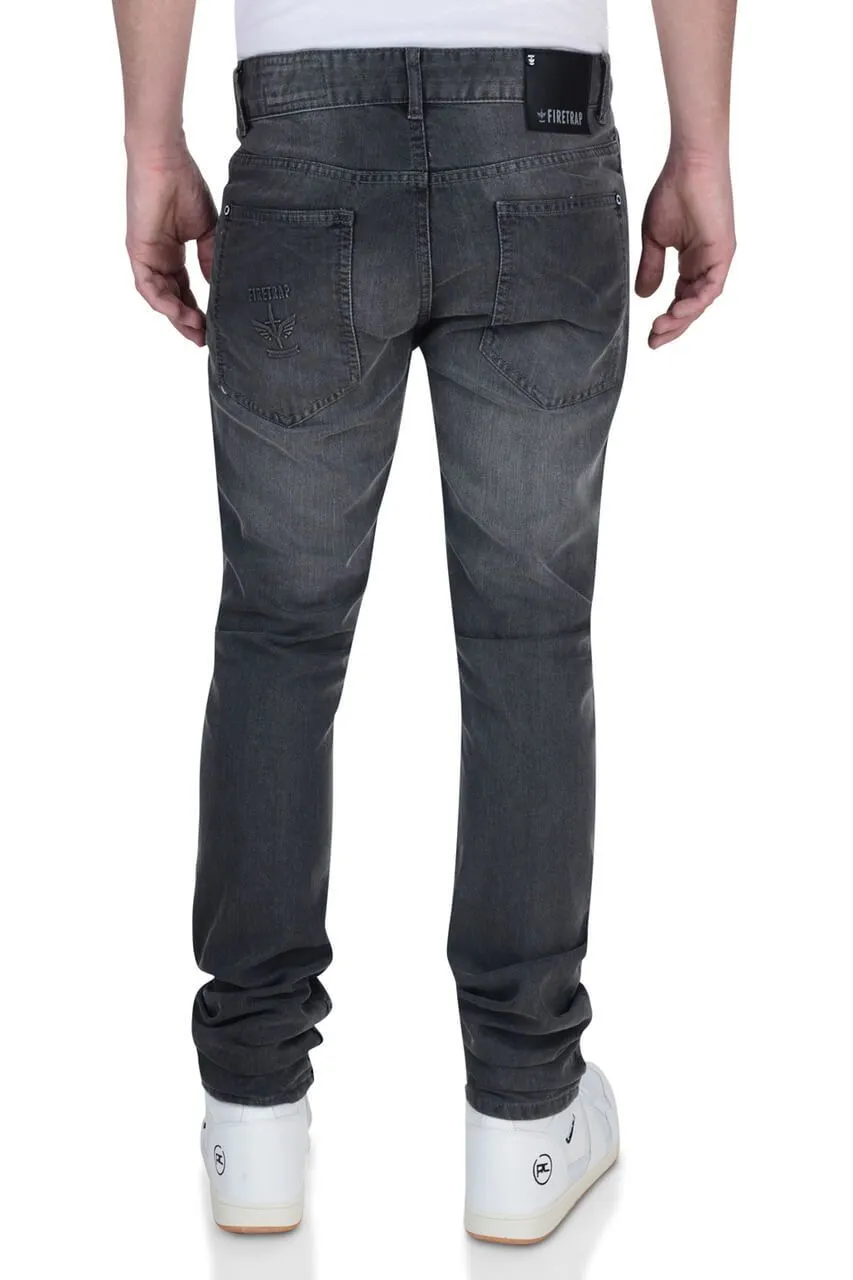 Firetrap Slim Fit Washed Denim Jeans Bromar Grey Wash Light Gray Charcoal