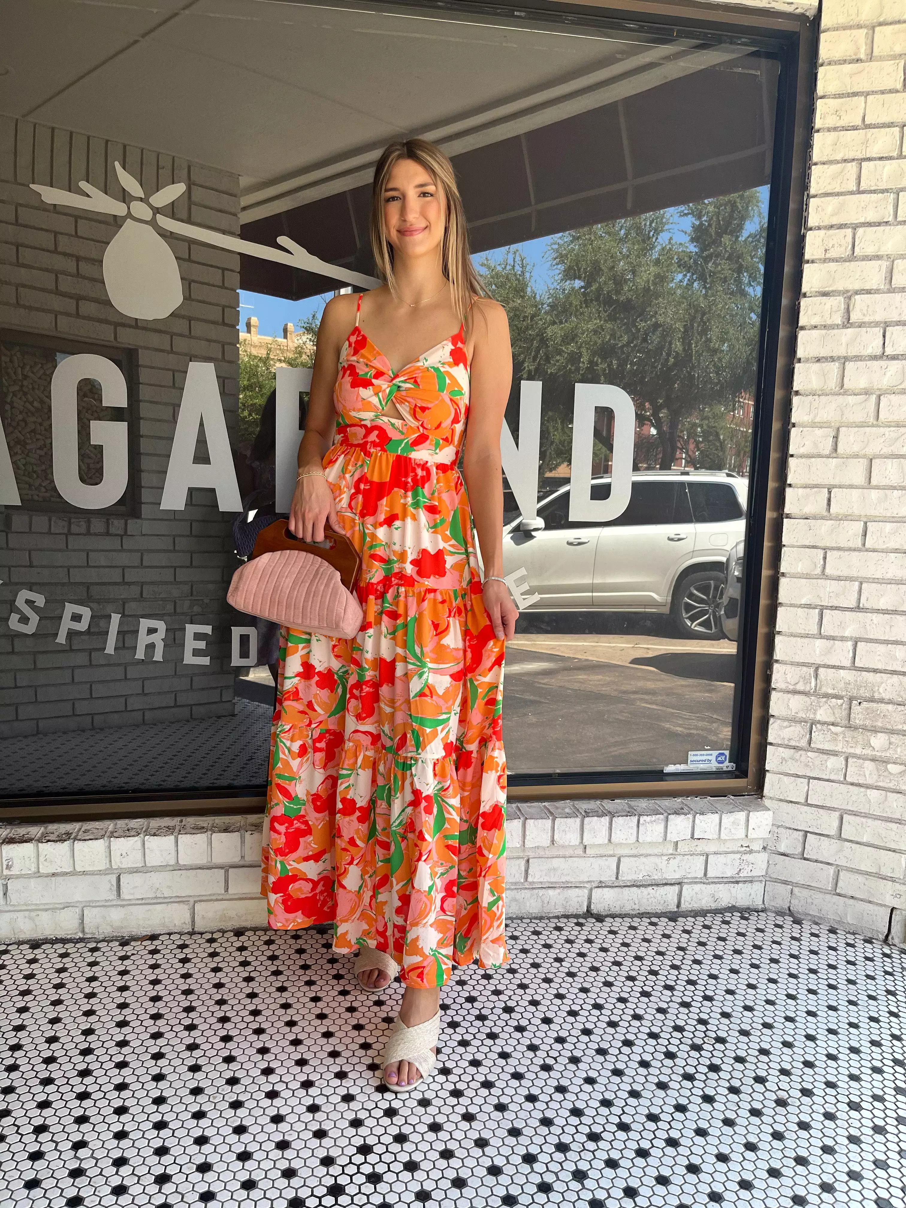 Floral Spaghetti Maxi Dress in Peach